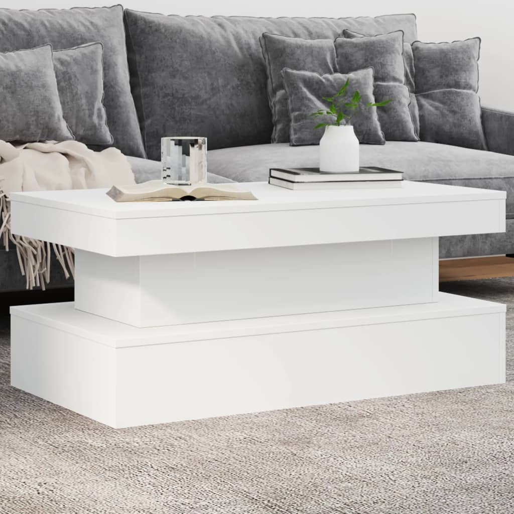Salongbord Sofabord Hvit med LED-lys 90x50x40 cm
