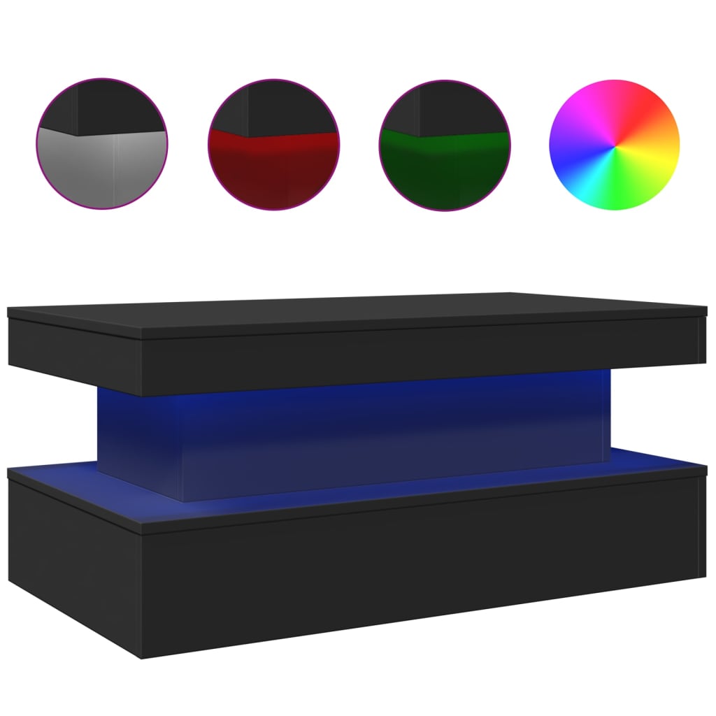 Salongbord Sofabord Svart med LED-lys 90x50x40 cm