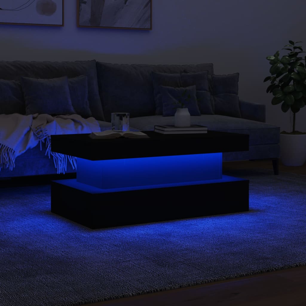 Salongbord Sofabord Svart med LED-lys 90x50x40 cm