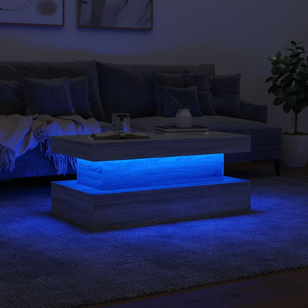 Salongbord Sofabord Sonoma Grå med LED-lys 90x50x40 cm