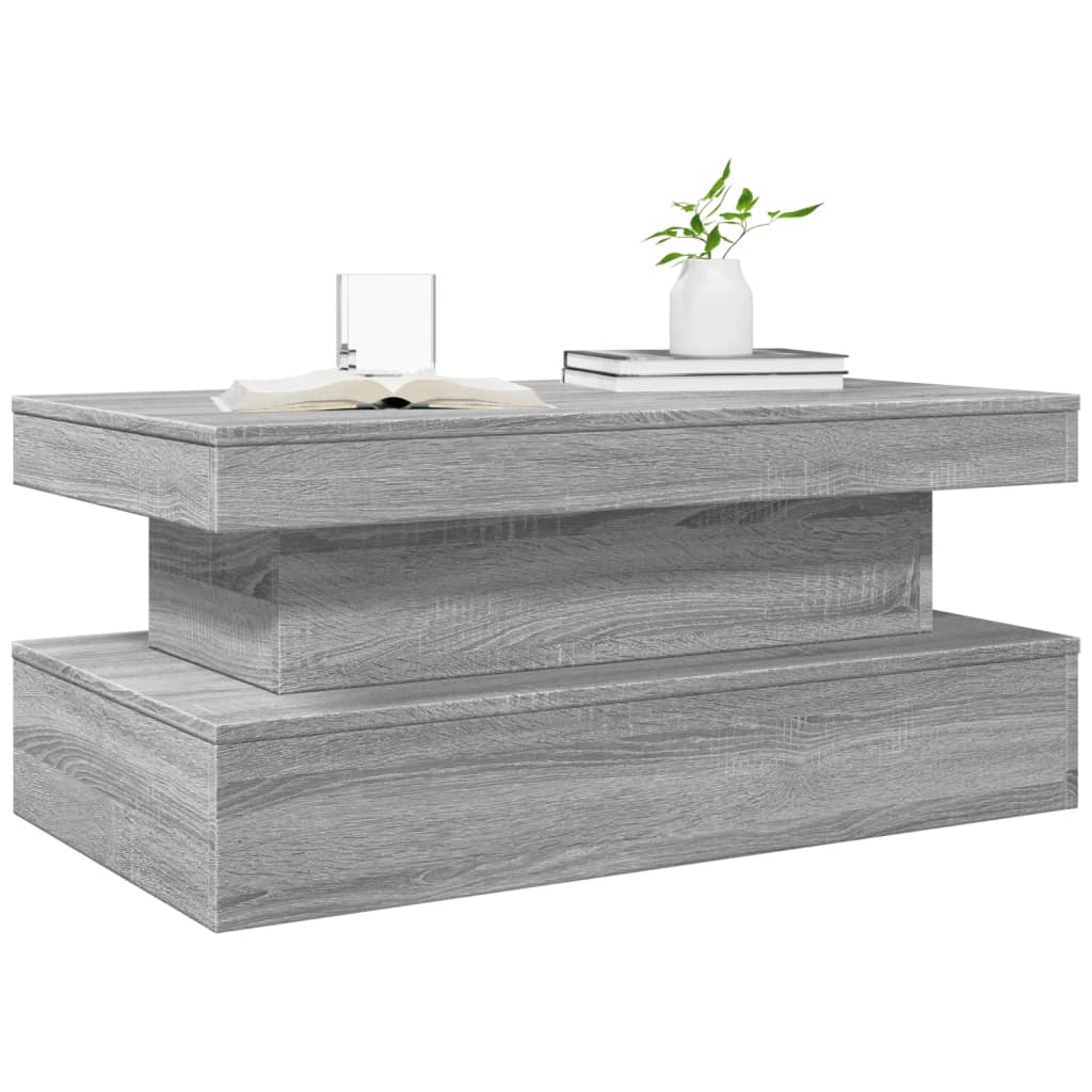 Salongbord Sofabord Sonoma Grå med LED-lys 90x50x40 cm