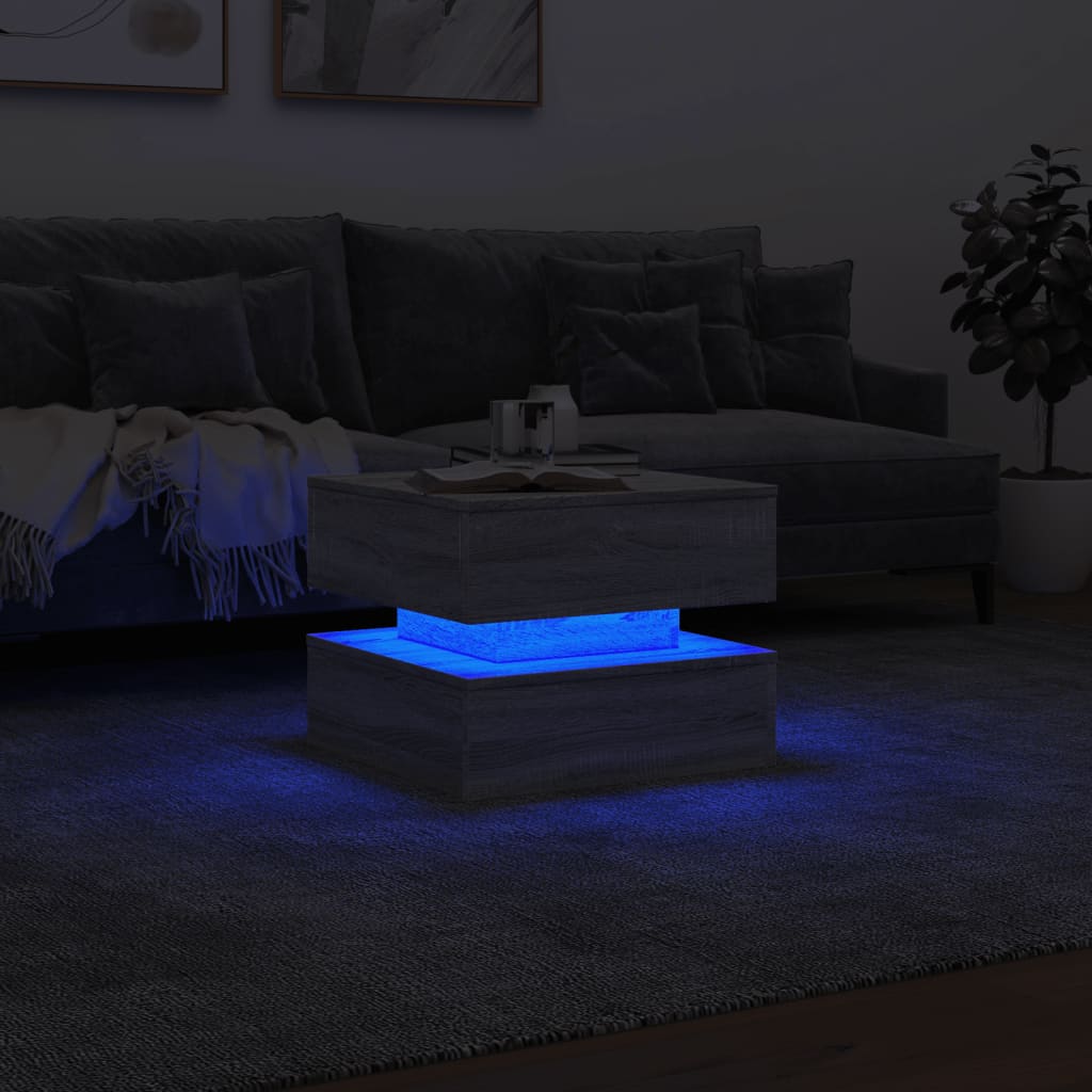 Salongbord Sofabord Sonoma Grå med LED-lys 50x50x40 cm