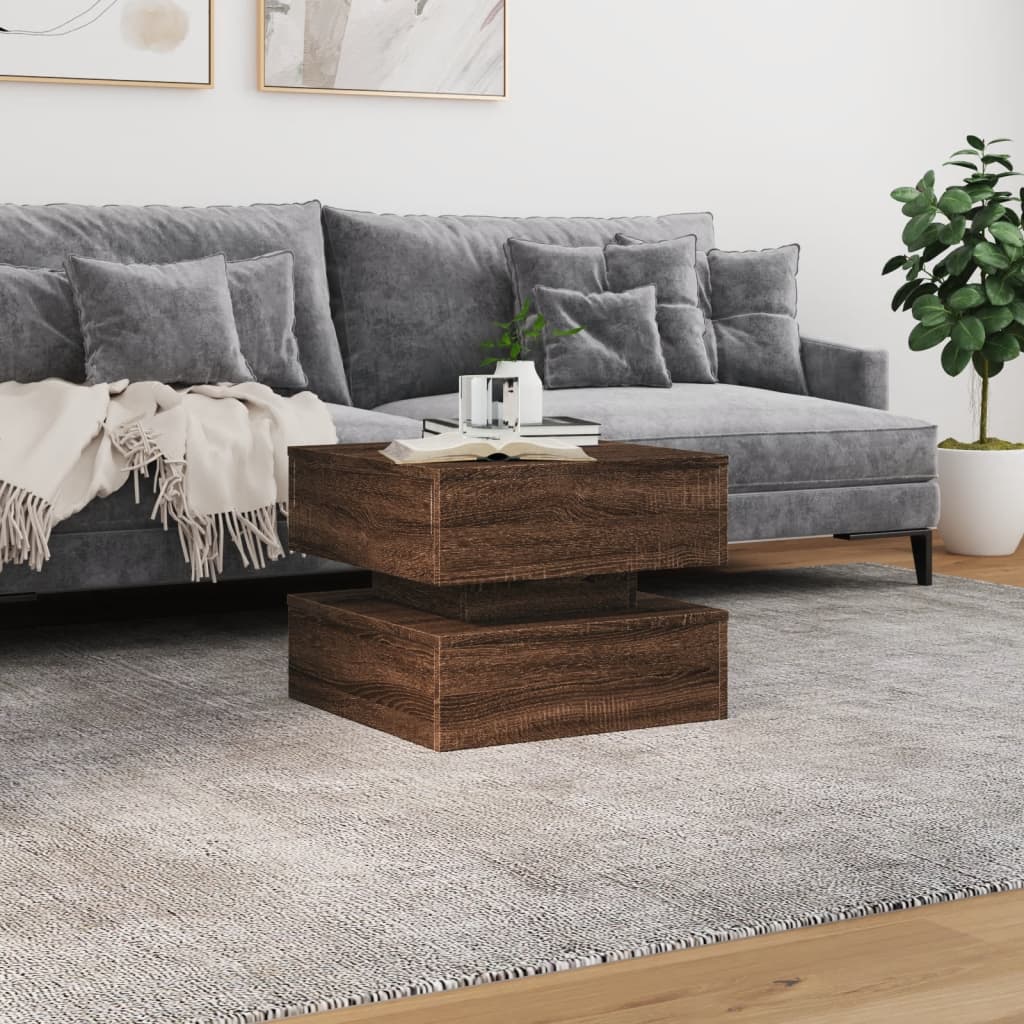 Salongbord Sofabord Brun Eik med LED-lys 50x50x40 cm