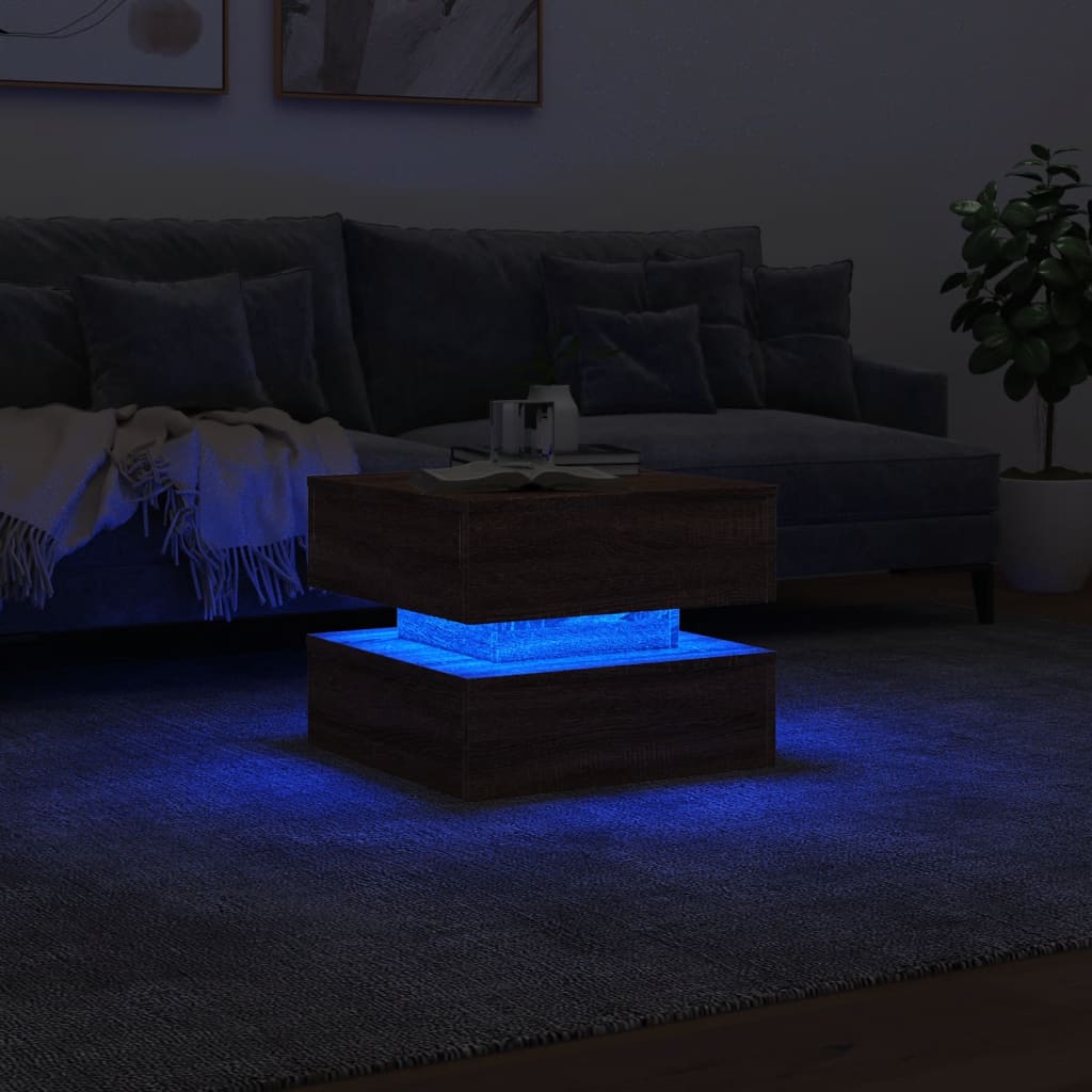 Salongbord Sofabord Brun Eik med LED-lys 50x50x40 cm