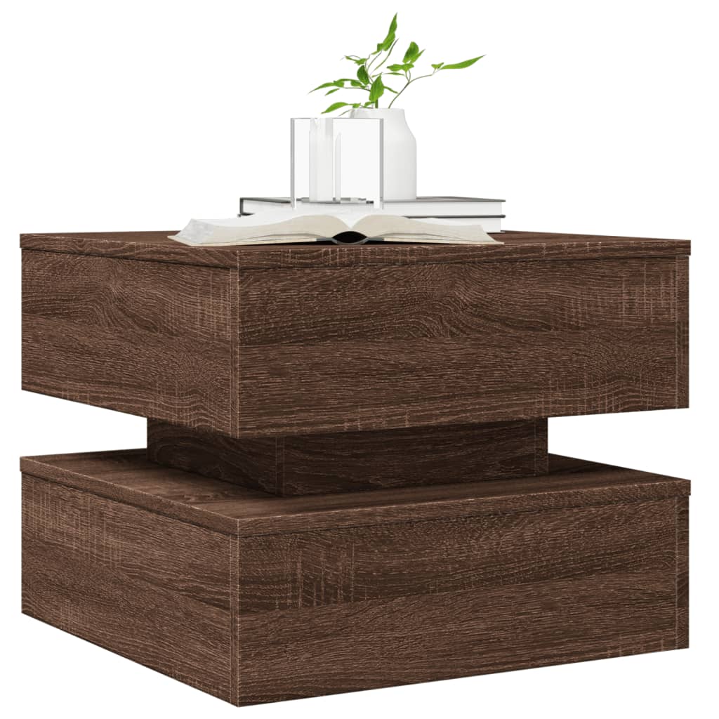 Salongbord Sofabord Brun Eik med LED-lys 50x50x40 cm