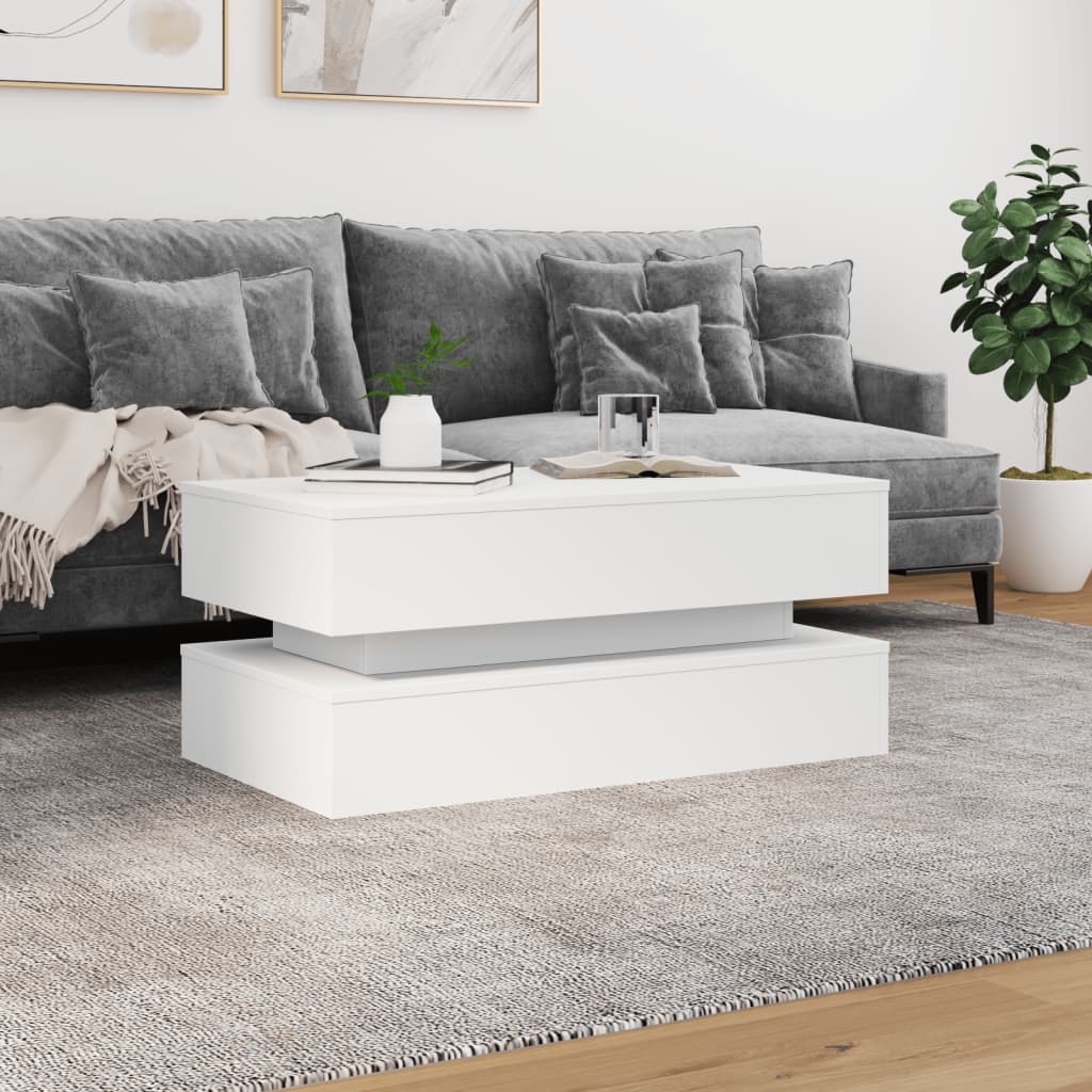 Salongbord Sofabord Hvit med LED-lys 90x50x40 cm