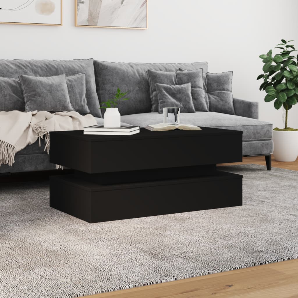 Salongbord Sofabord Svart med LED-lys 90x50x40 cm