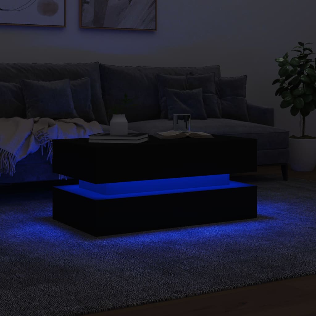 Salongbord Sofabord Svart med LED-lys 90x50x40 cm