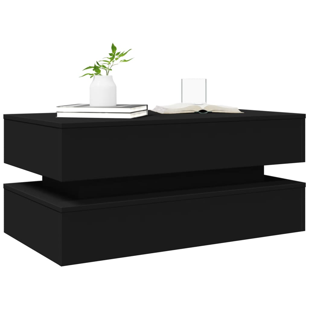 Salongbord Sofabord Svart med LED-lys 90x50x40 cm