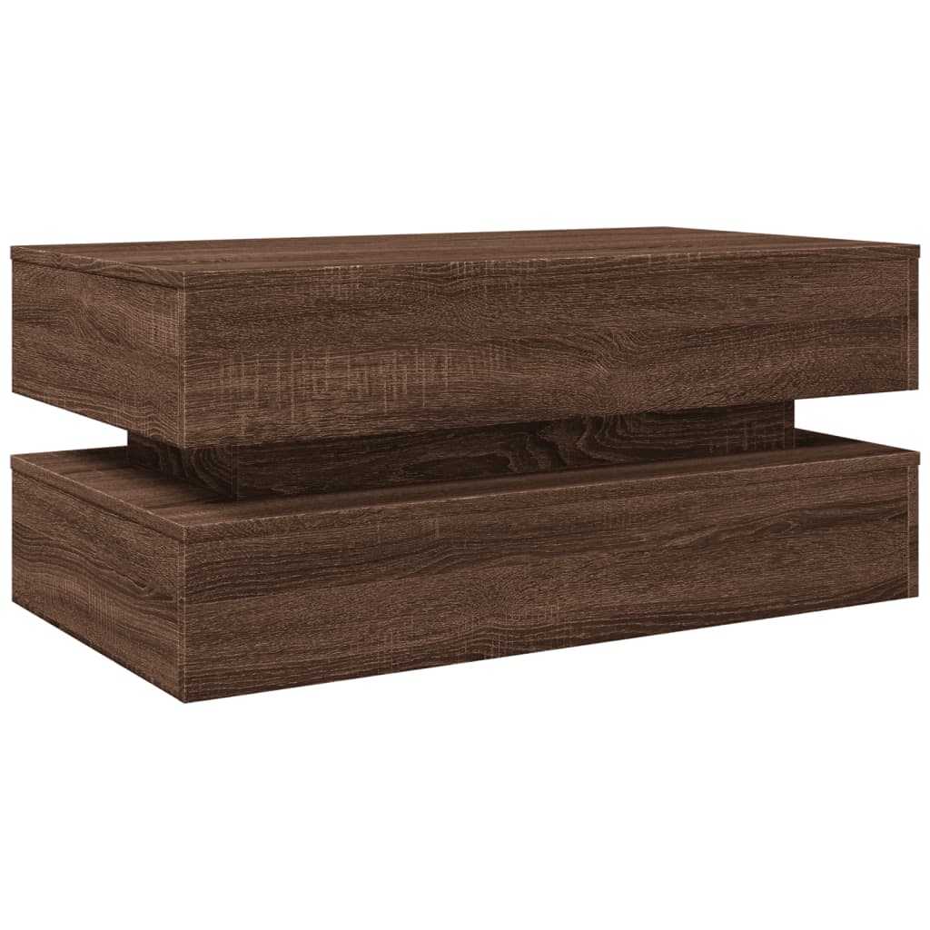 Salongbord Sofabord Brun Eik med LED-lys 90x50x40 cm