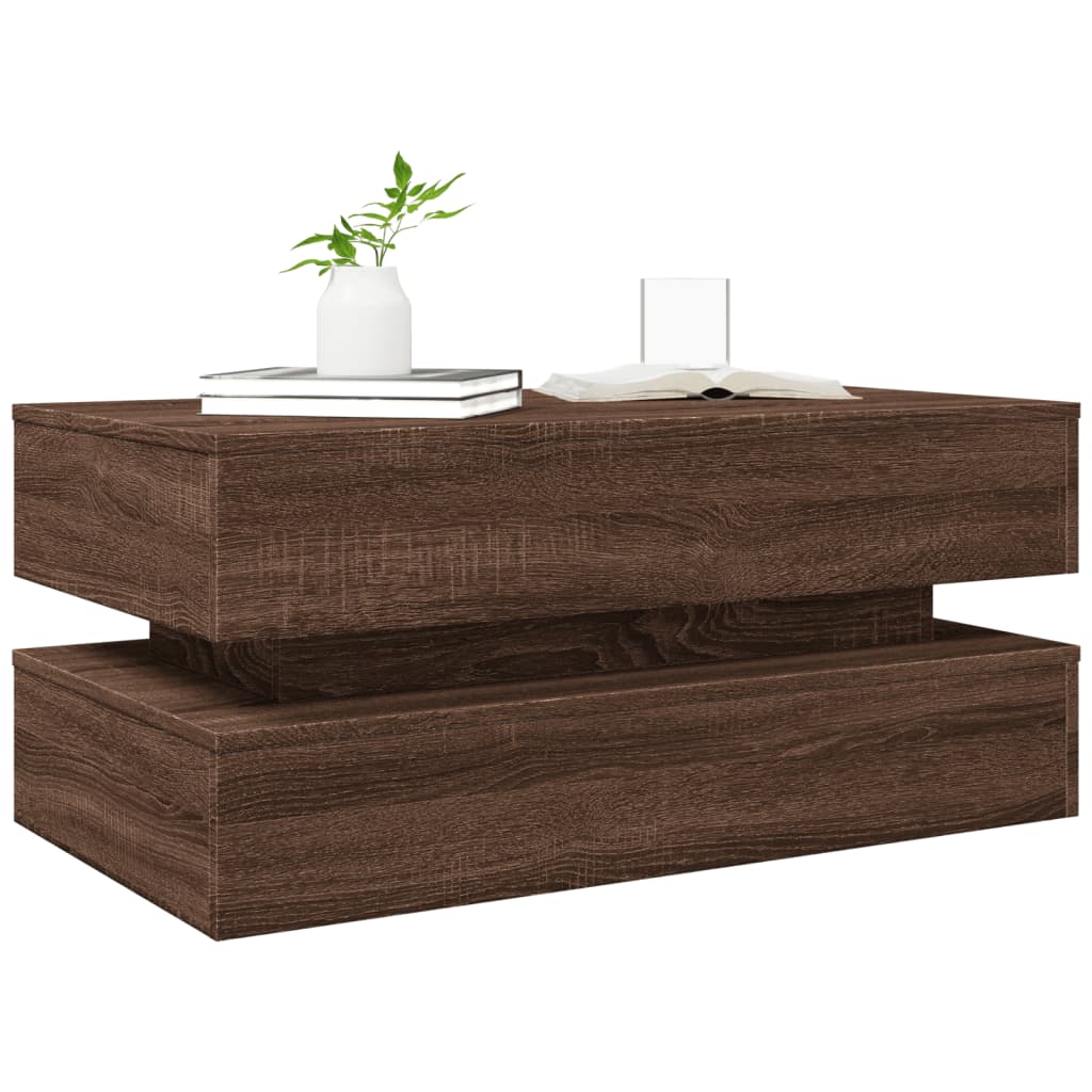 Salongbord Sofabord Brun Eik med LED-lys 90x50x40 cm