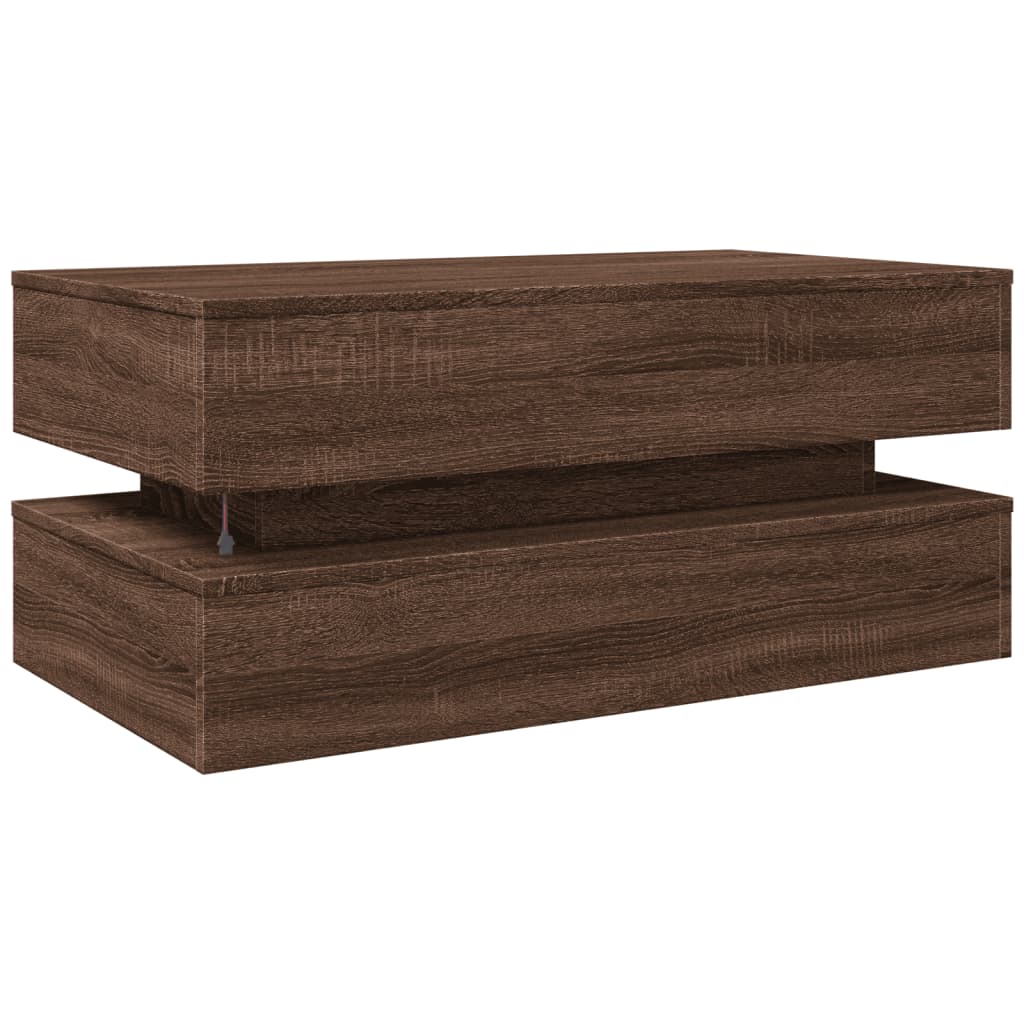 Salongbord Sofabord Brun Eik med LED-lys 90x50x40 cm