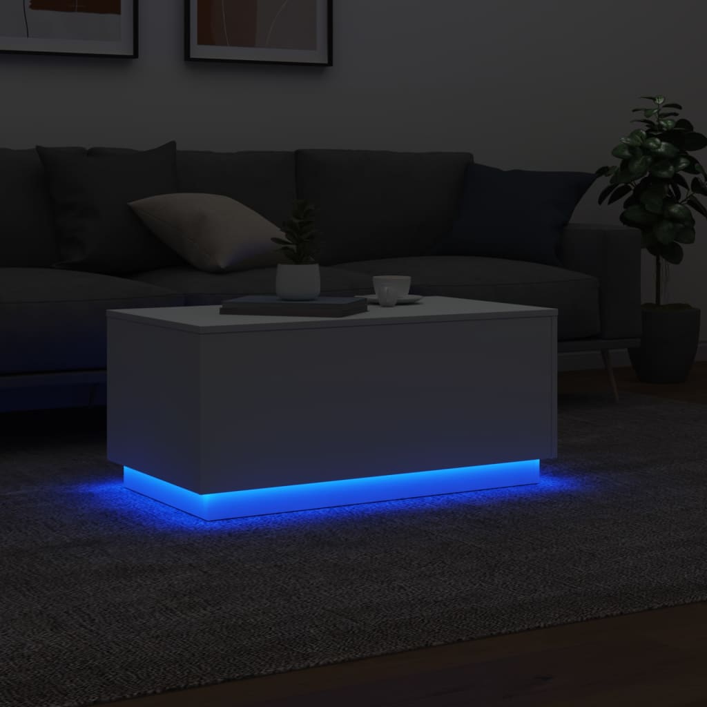 Salongbord Sofabord Hvit med LED-lys 90x50x40 cm