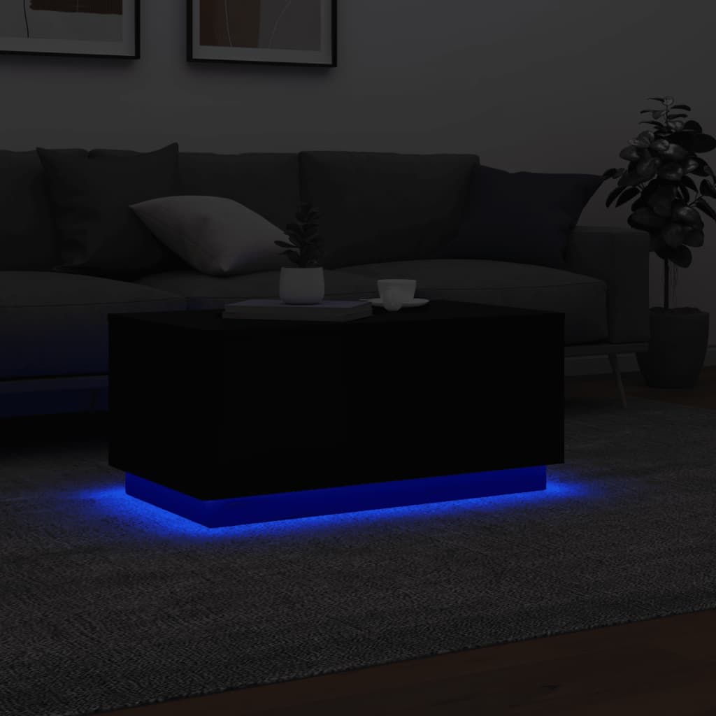 Salongbord Sofabord Svart med LED-lys 90x50x40 cm