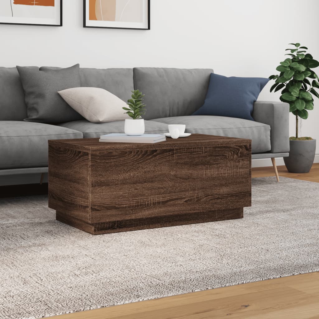 Salongbord Sofabord Brun Eik med LED-lys 90x50x40 cm