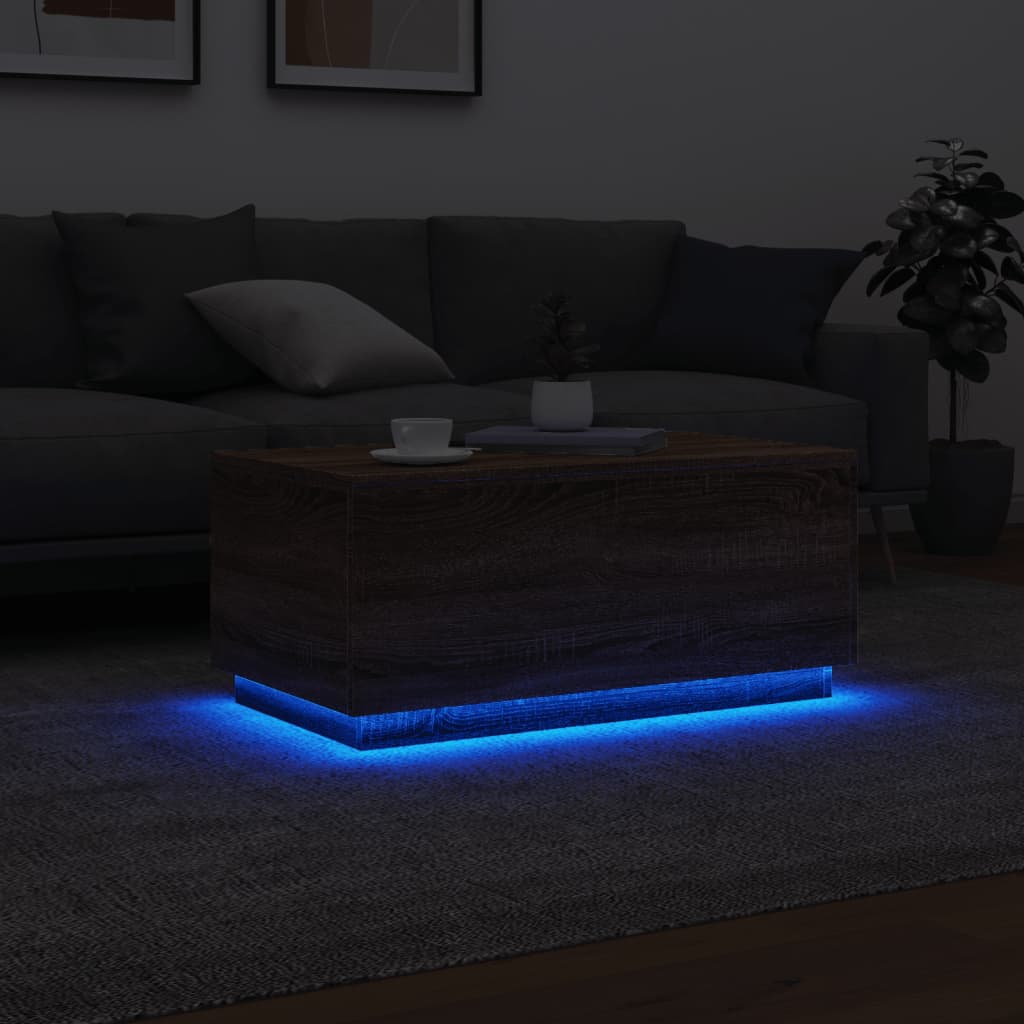 Salongbord Sofabord Brun Eik med LED-lys 90x50x40 cm