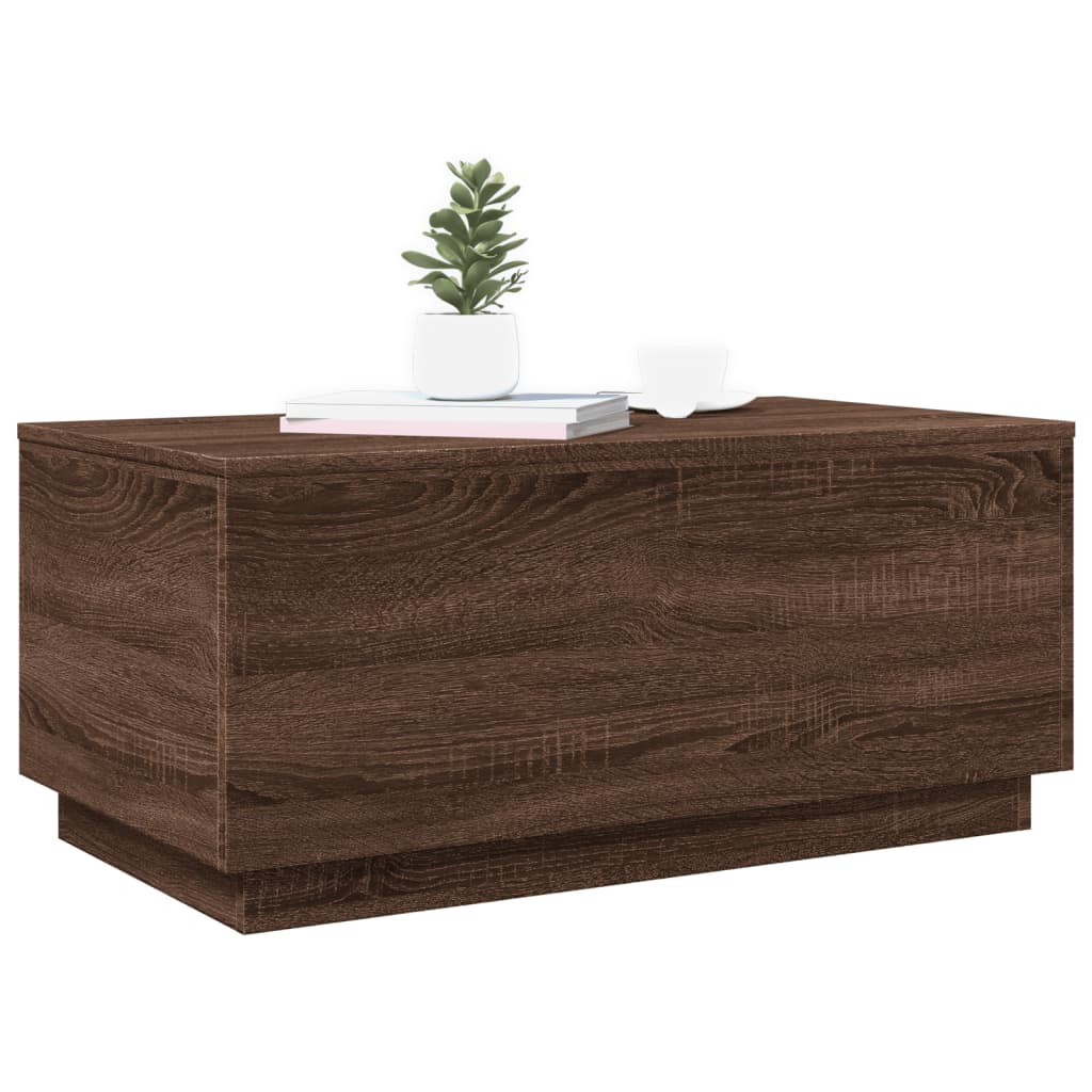 Salongbord Sofabord Brun Eik med LED-lys 90x50x40 cm