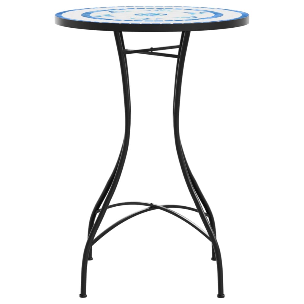 Hagebord Metall Cafébord Mosaikk Bistrobord blå og hvit Ø50x70 cm keramikk