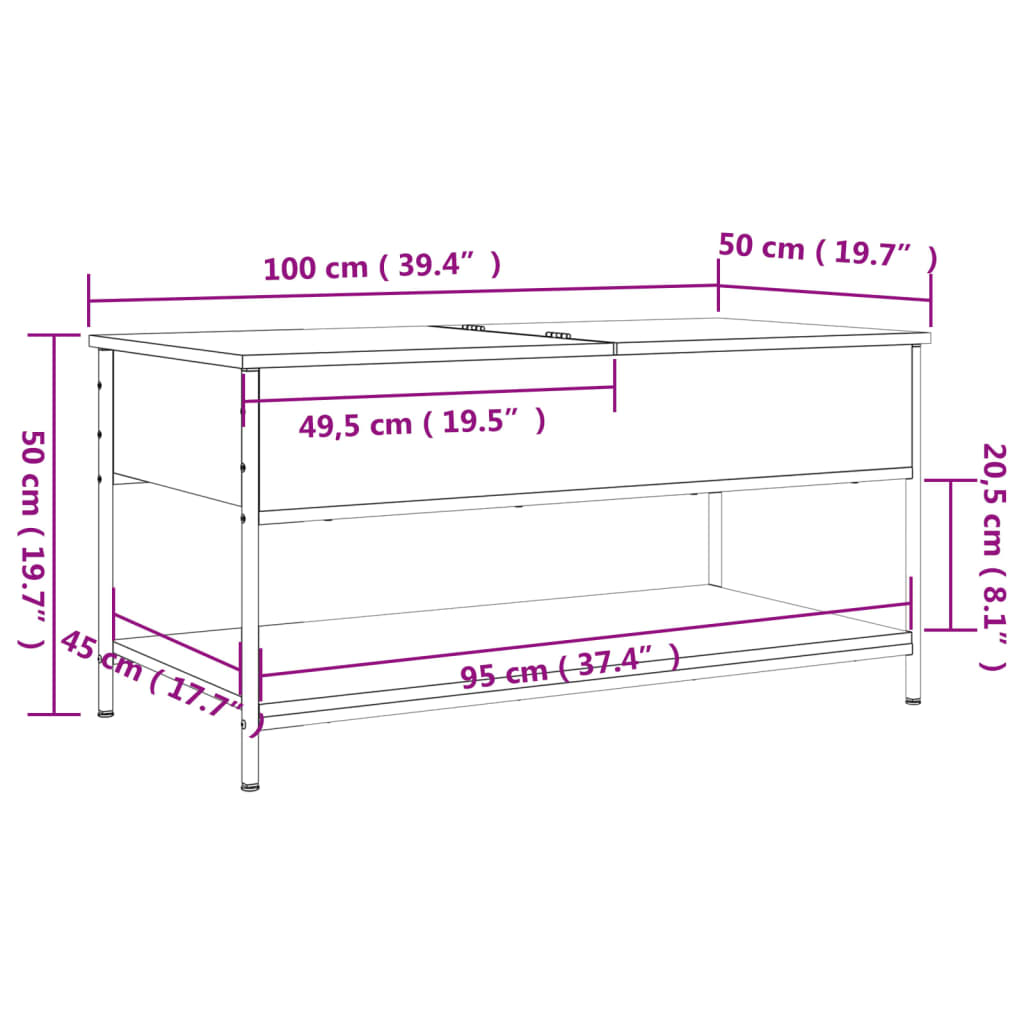Salongbord Sofabord Svart 100x50x50 cm og metall