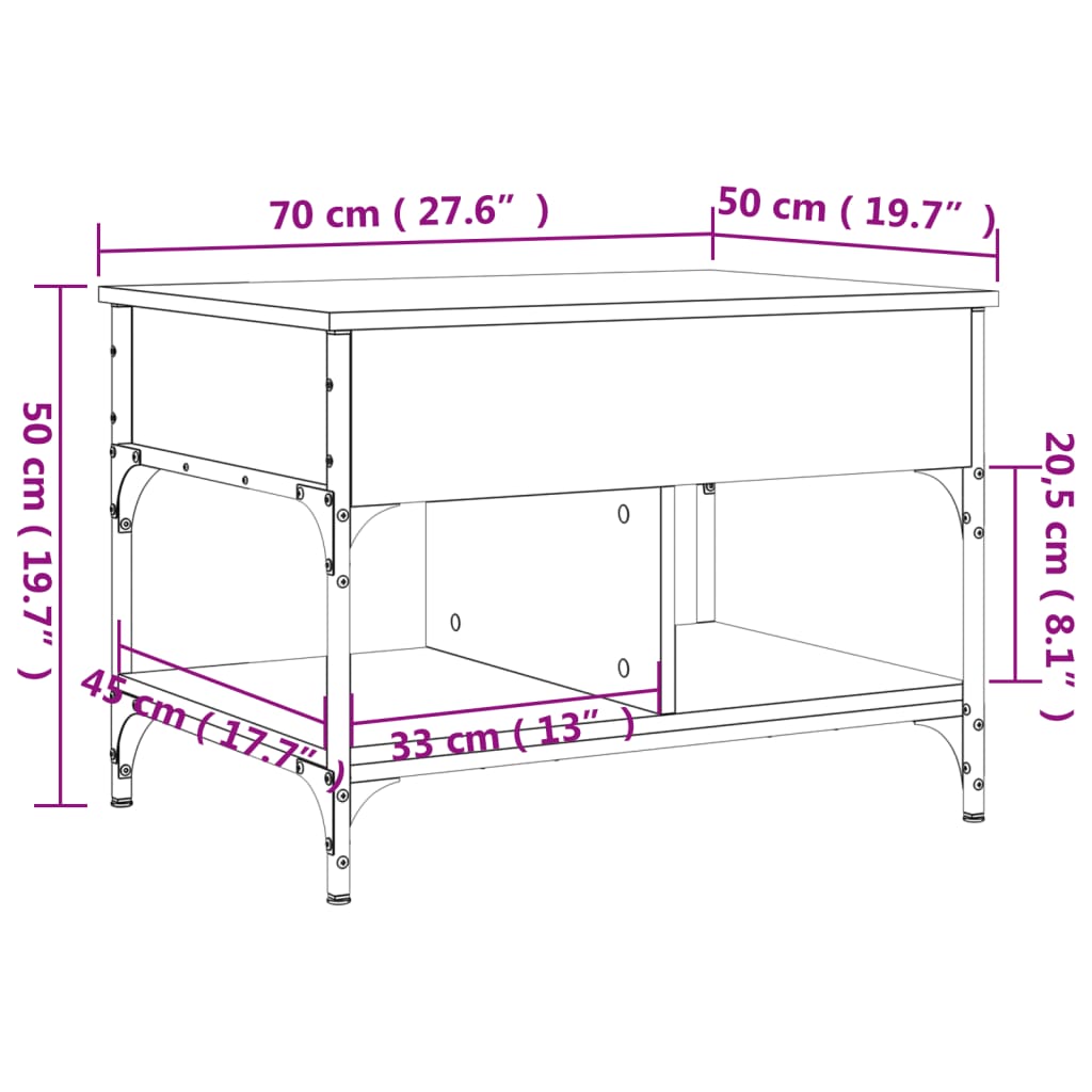 Salongbord Sofabord Svart 70x50x50 cm og metall