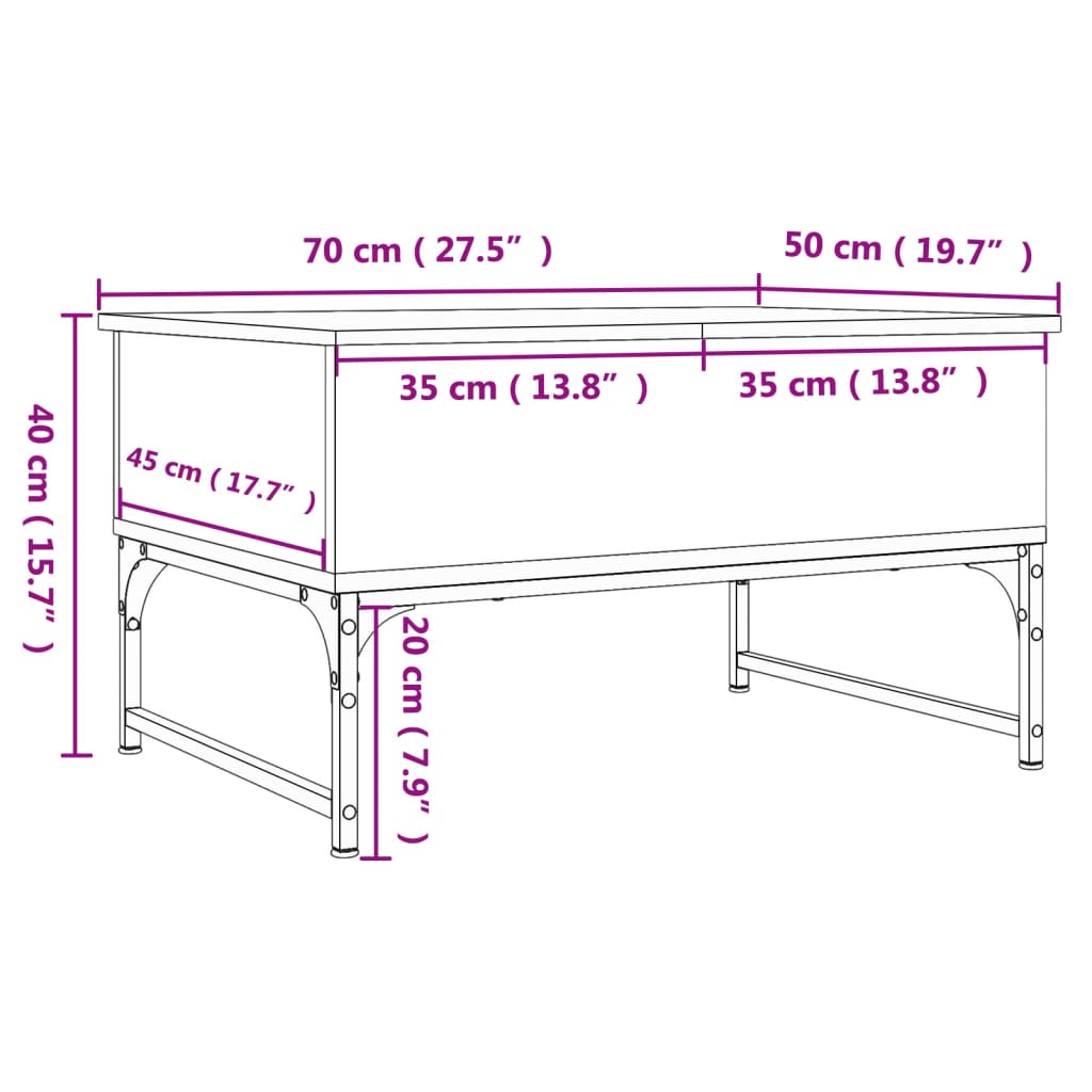 Salongbord Sofabord Svart 70x50x40 cm og metall
