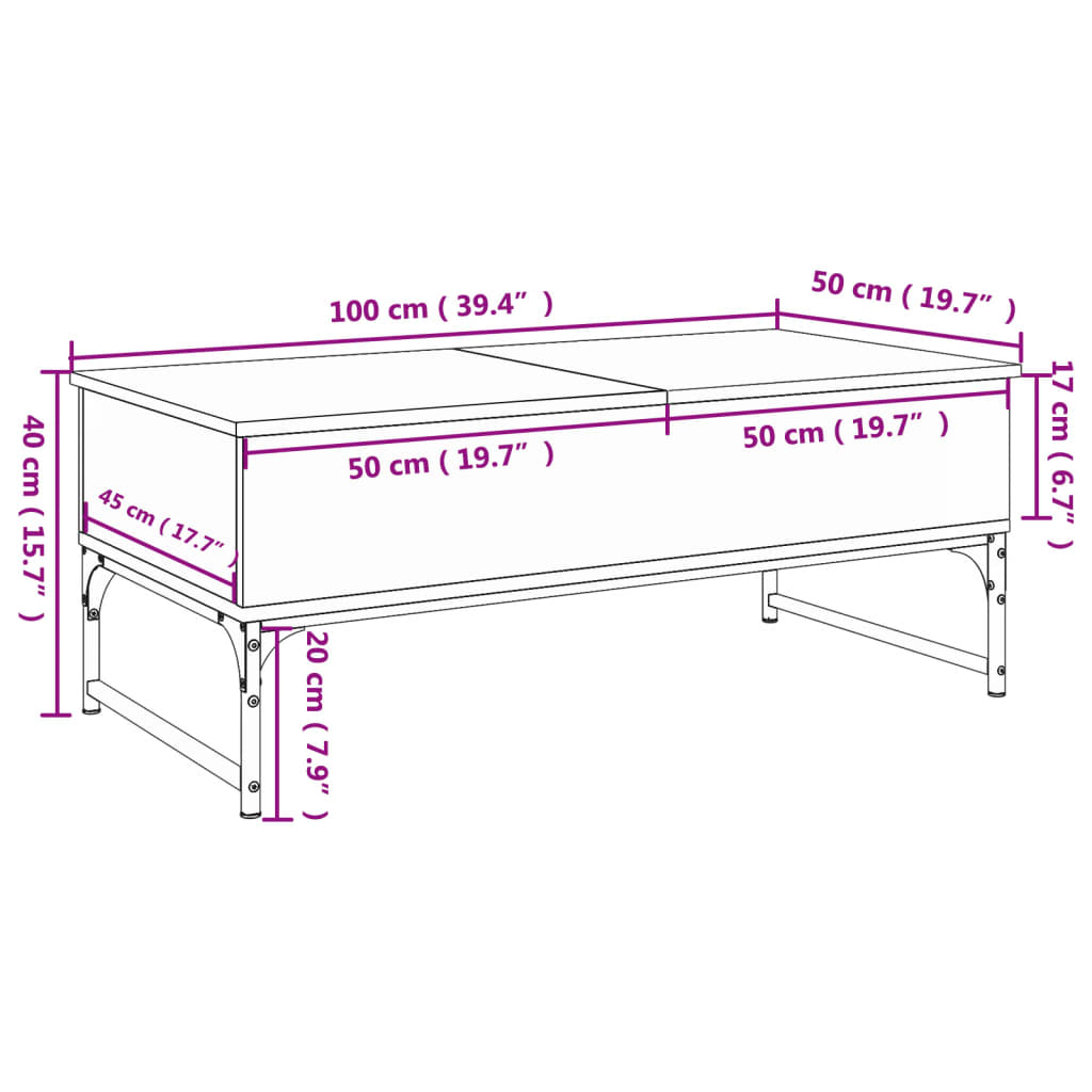 Salongbord Sofabord Svart 100x50x40 cm og metall