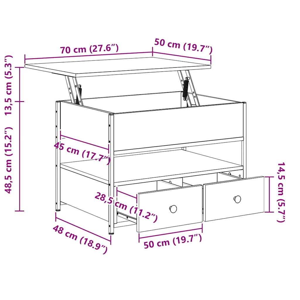 Salongbord Sofabord Røkt Eik 70x50x50 cm