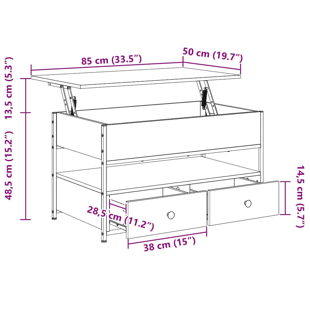 Salongbord Sofabord Sonoma Grå 85x50x50 cm og metall