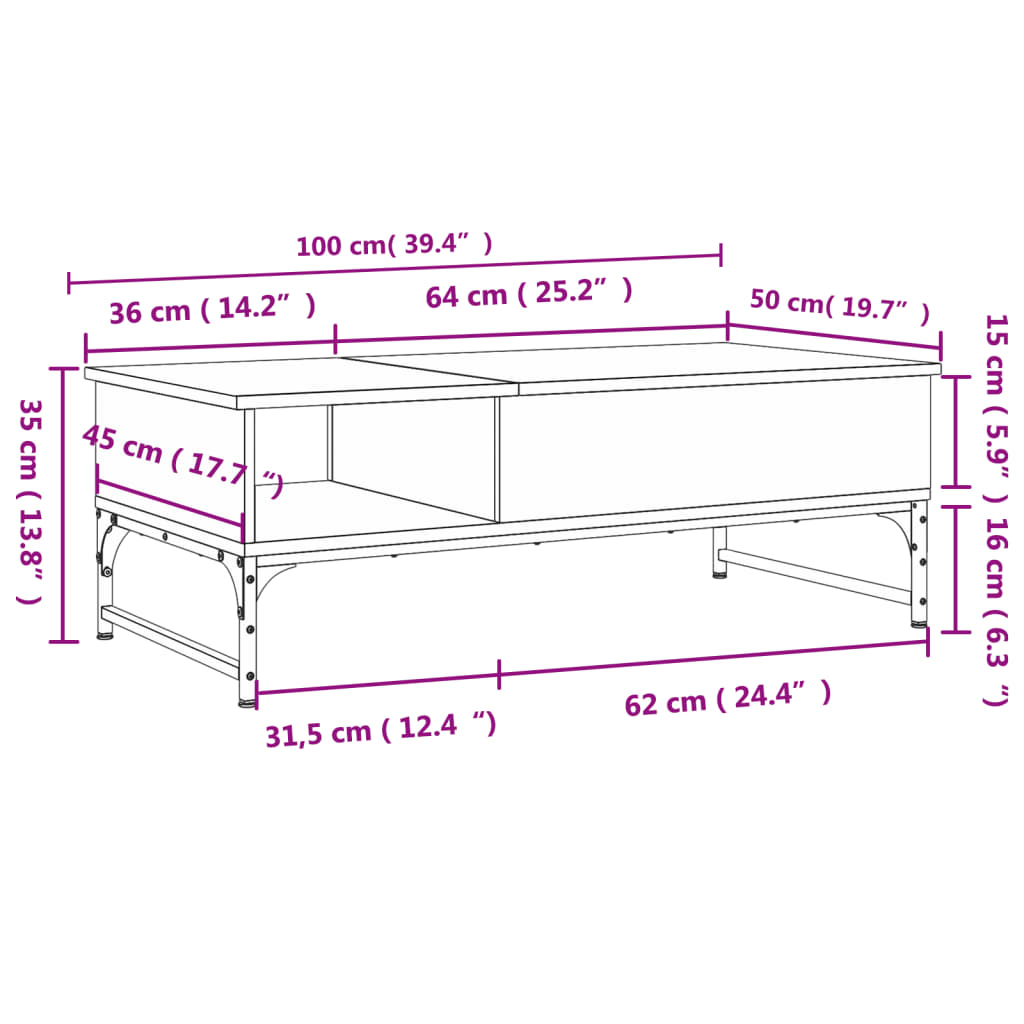 Salongbord Sofabord Svart 100x50x35 cm og metall