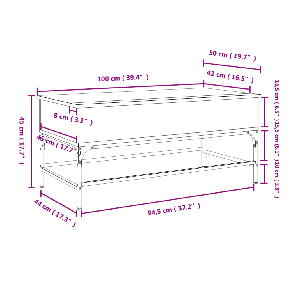Salongbord Sofabord Brun Eik 100x50x45 cm