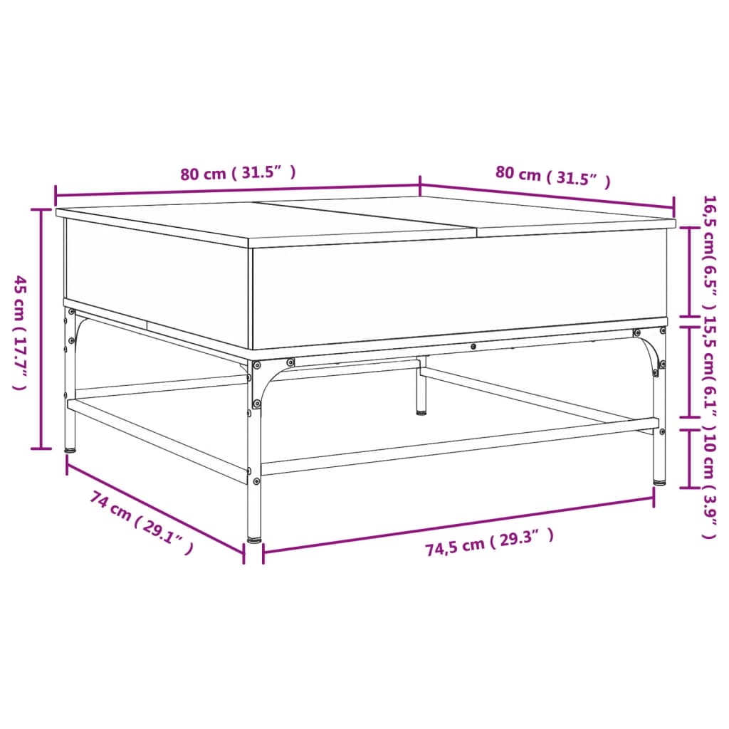 Salongbord Sofabord Svart 80x80x45 cm og metall