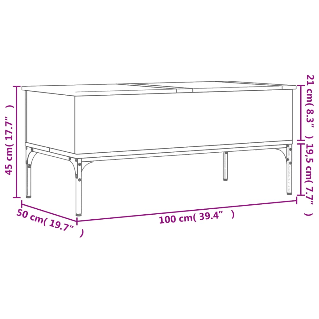 Salongbord Sofabord Svart 100x50x45 cm og metall