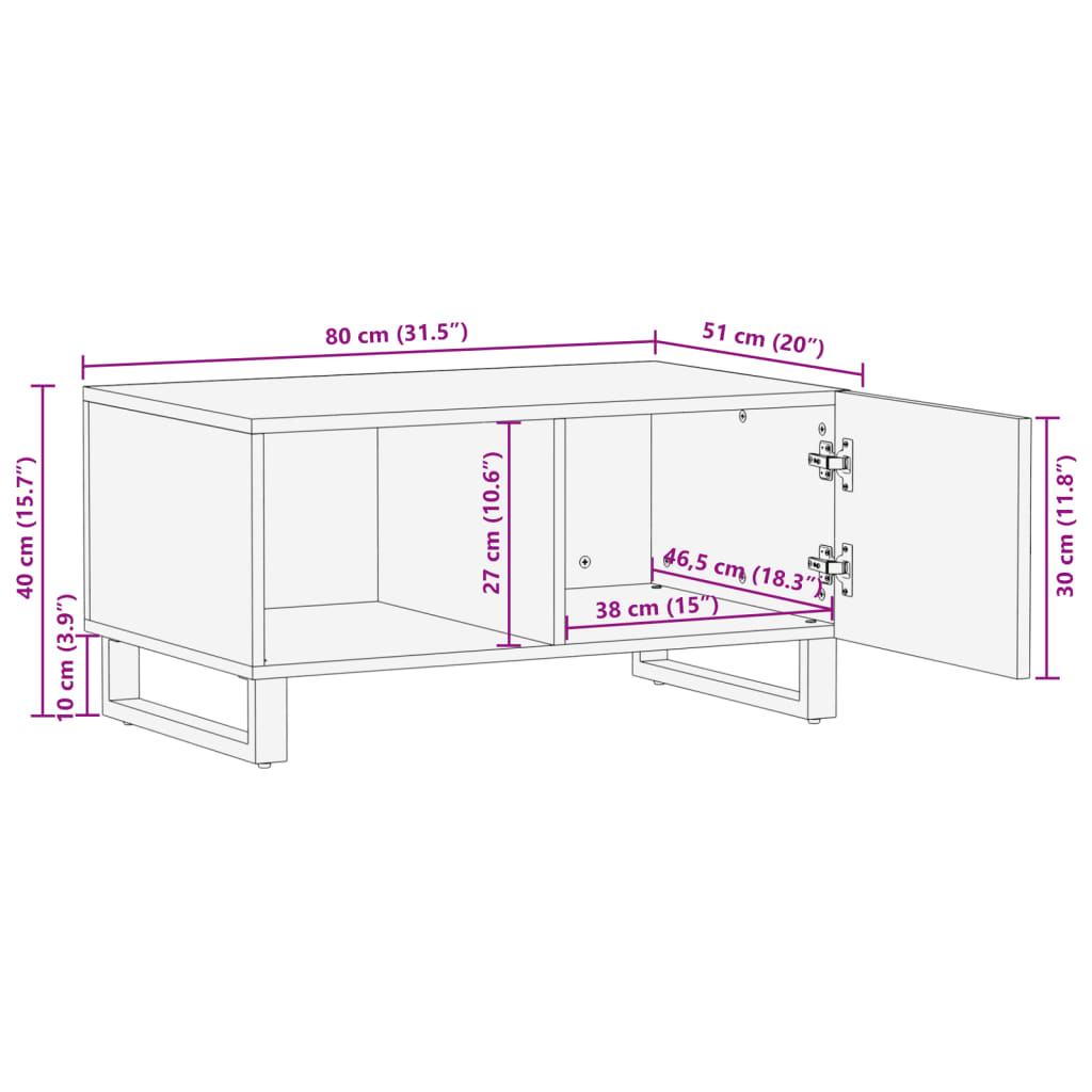 Salongbord Sofabord Brun 80x51x40 cm grovt heltre mangotre