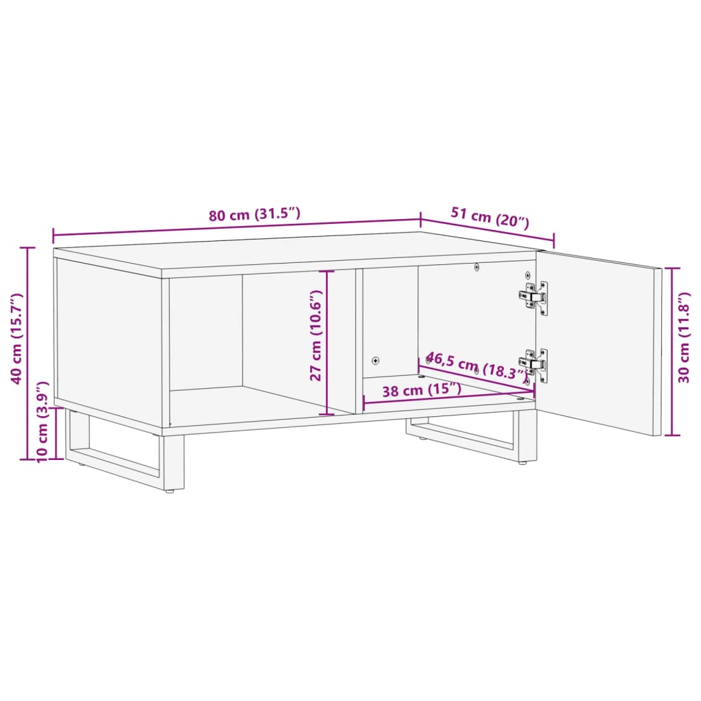 Salongbord Sofabord Hvit 80x51x40 cm heltre mango