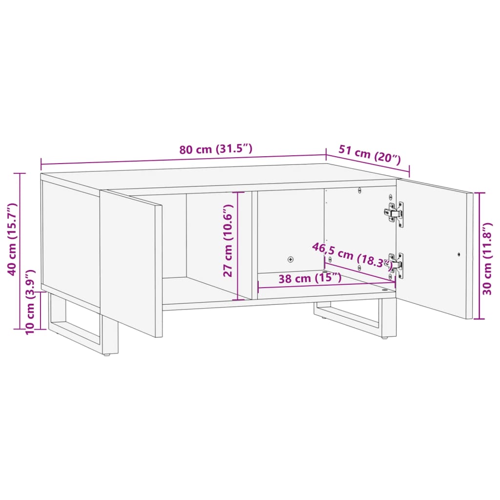 Salongbord Sofabord Tre 80x51x40 cm heltre akasie