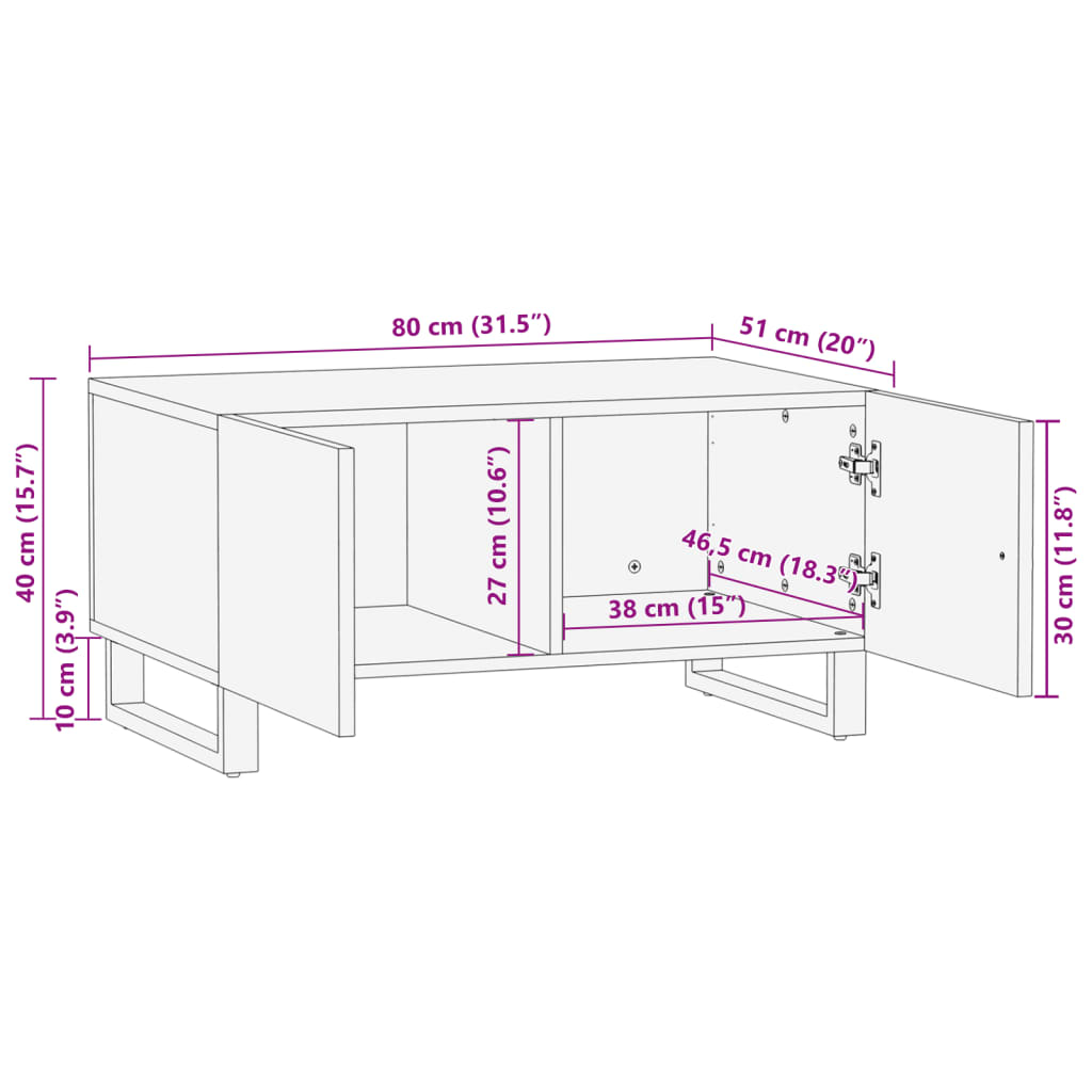 Salongbord Sofabord Brun Tre Heltre Mango 80x51x40 cm