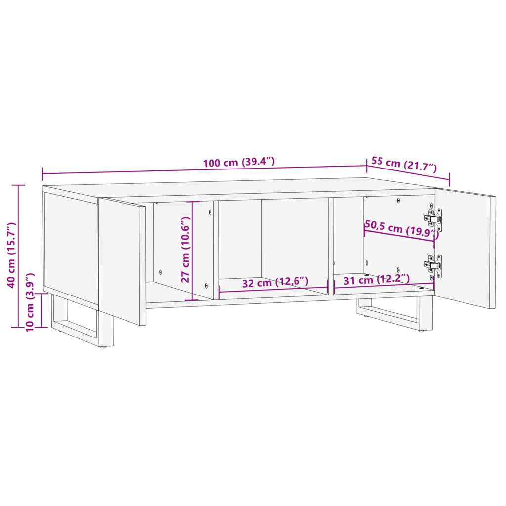 Salongbord Sofabord BrunTre Heltre Mango Brun 100x55x40 cm