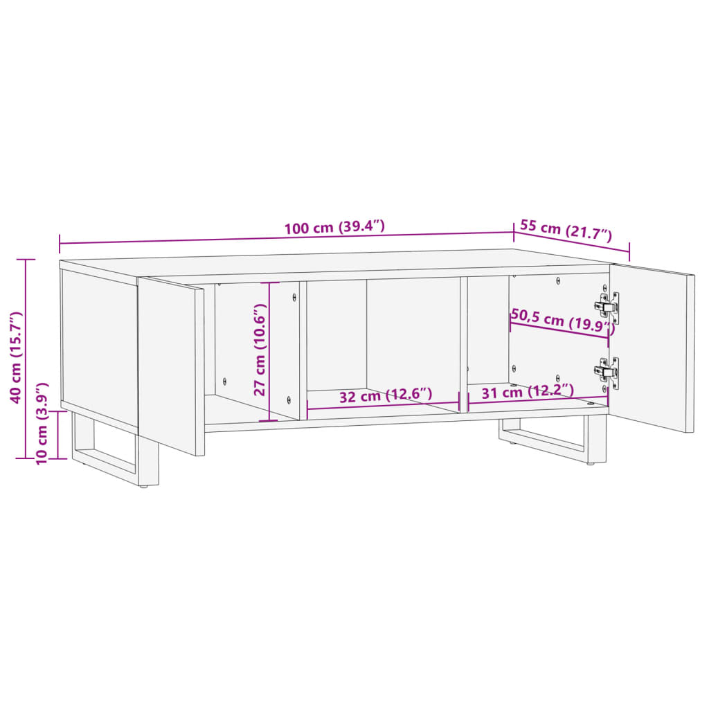 Salongbord Sofabord Hvit 100x55x40 cm heltre mango