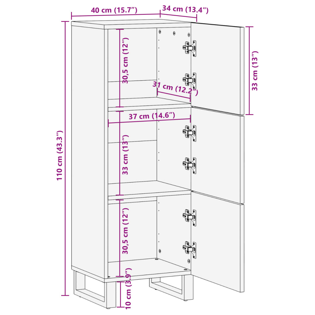 Skjenk brun 40x34x110 cm heltre mango