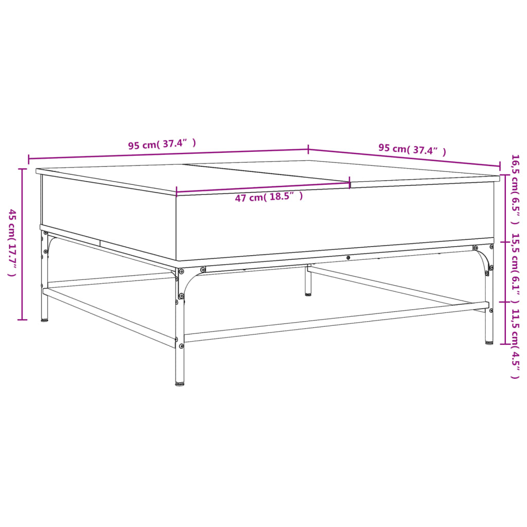 Salongbord Sofabord Svart 95x95x45 cm og metall