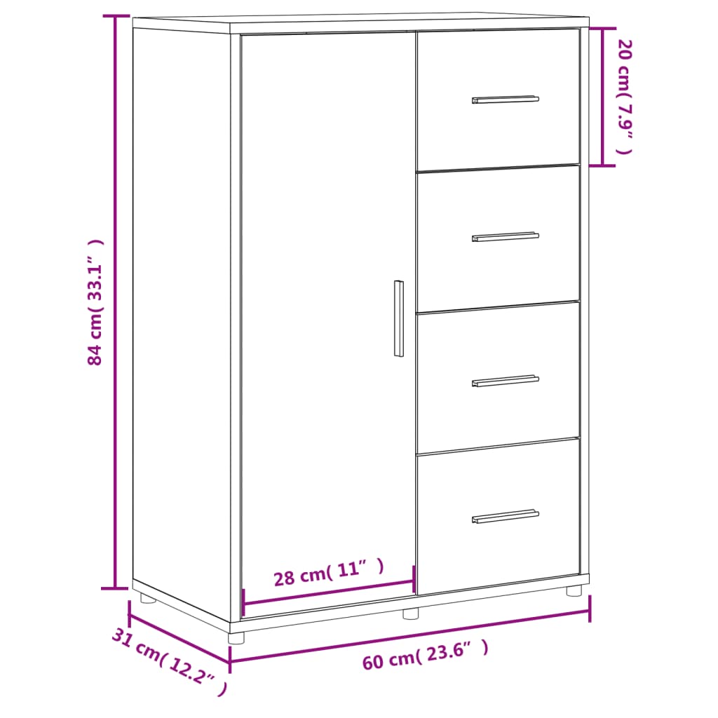 Kommode Svart 60x31x84 cm