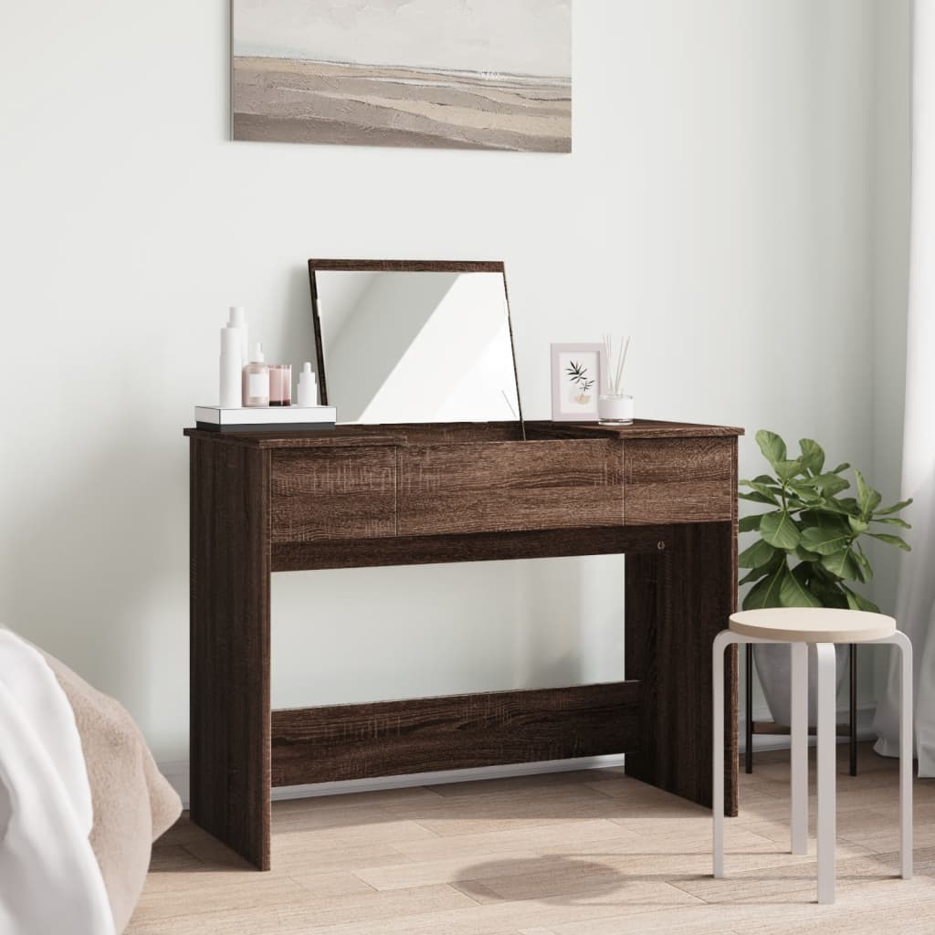 Sminkebord Brun Eik speil 100x45x76 cm