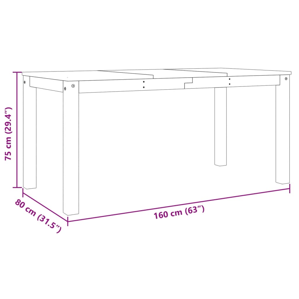 Spisebord Kjøkkenbord Panama hvit 160x80x75 cm heltre furu