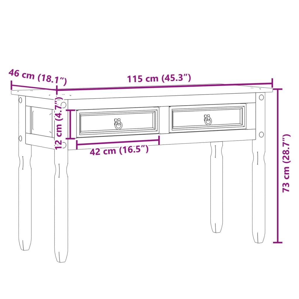 Avlastningsbord Konsollbord Tre Corona 115x46x73 cm heltre furu