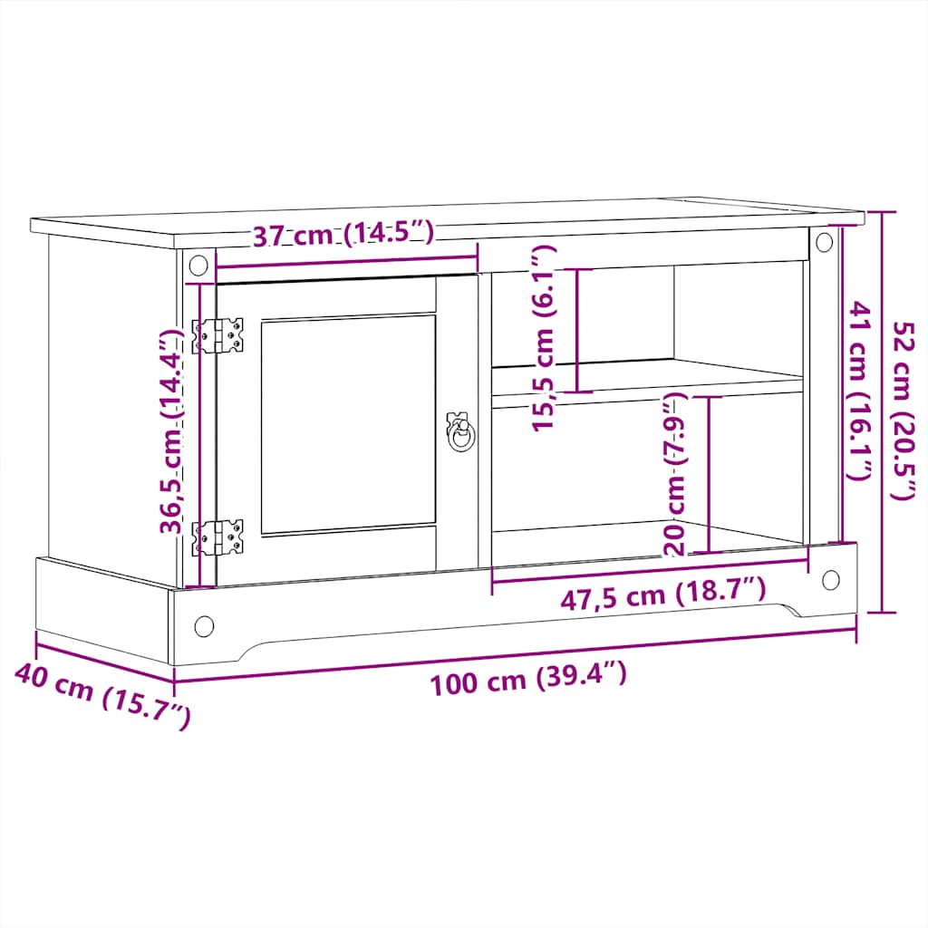 TV-Møbel Tre TV-benk heltre furu Corona 100x40x52 cm