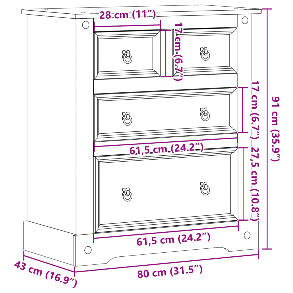 Kommode Tre Corona 80x43x91 cm heltre furu