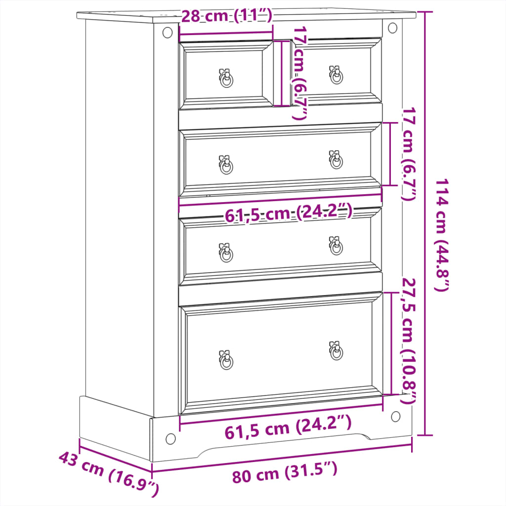 Kommode Tre Corona 80x43x114 cm heltre furu