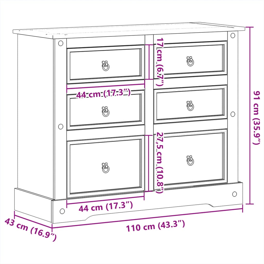 Kommode Tre Corona 110x43x91 cm heltre furu