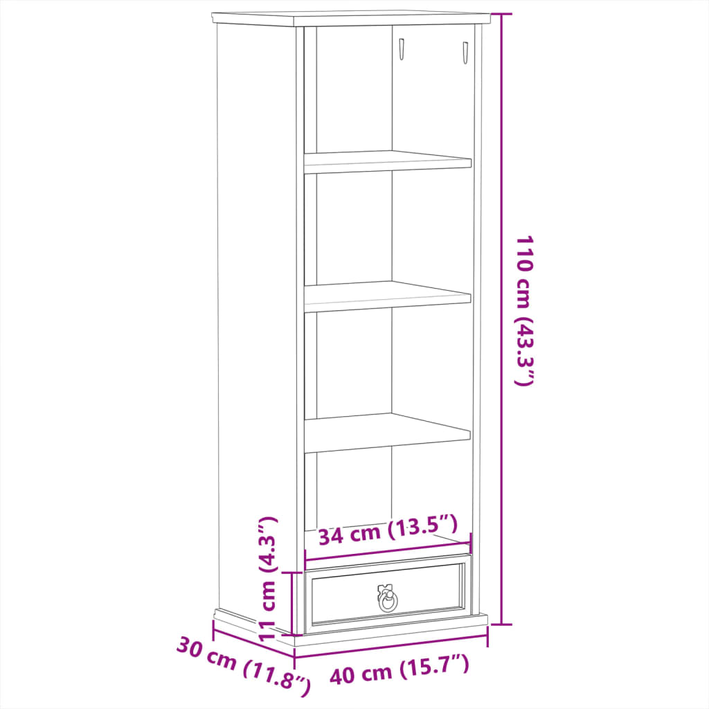 Bokhylle Tre Corona 40x30x110 cm heltre furu