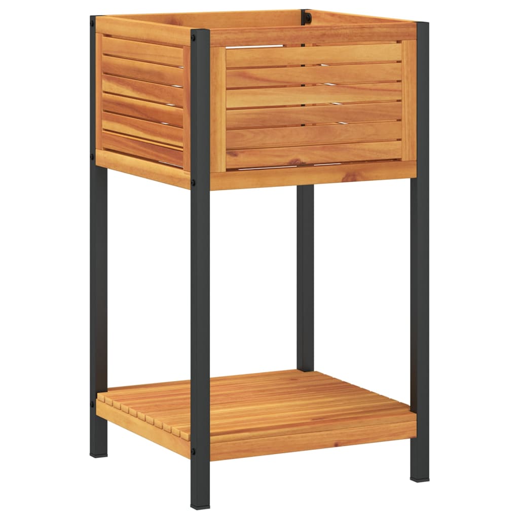 Utendørs Blomsterkasse Plantekasse Tre med hylle 45x45x80 cm heltre akasie og stål